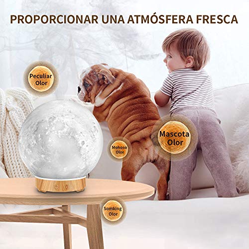 Difusor Aromaterapia De Luz Luna,200ml Ultrasonice Humidificador Aceites Esenciales Sin BPA nebulizador Bebe ,Luz Nocturna de 7 Colores, Universal para casa Oficina Yoga SPA Dormitorio