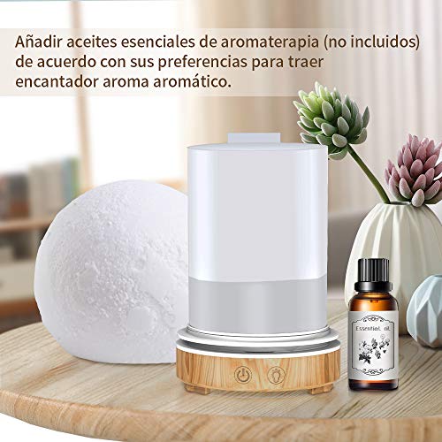 Difusor Aromaterapia De Luz Luna,200ml Ultrasonice Humidificador Aceites Esenciales Sin BPA nebulizador Bebe ,Luz Nocturna de 7 Colores, Universal para casa Oficina Yoga SPA Dormitorio