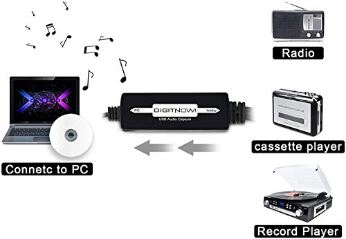 DIGITNOW! Convertidor de captura de Audio USB, para cintas de casete de vinilo a convertidor de MP3 digital, compatible con Mac y Windows 10 / 8.1 / 8/7 / Vista / XP