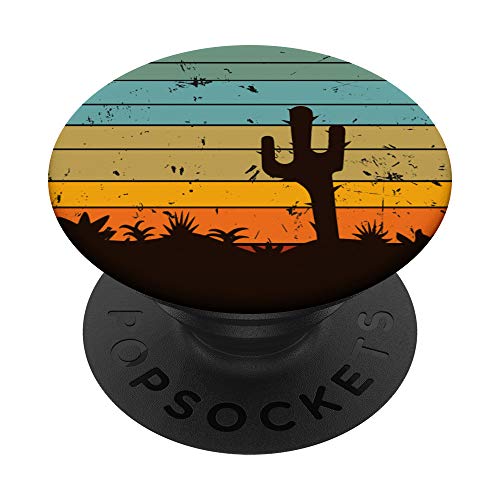 Diseño vintage retro negro desgastado Saguaro cactus atardecer PopSockets PopGrip Intercambiable