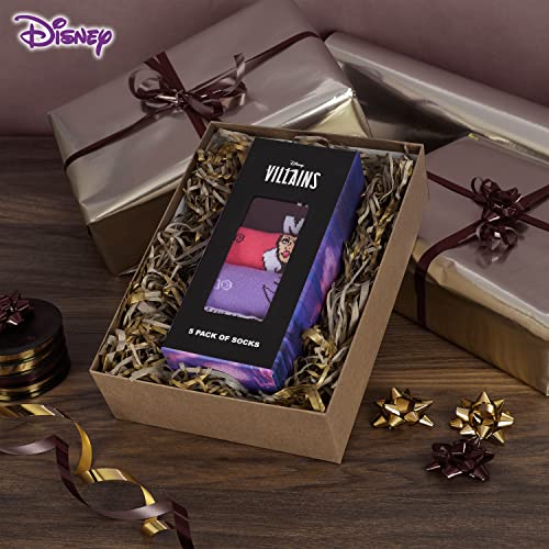 Disney Calcetines Mujer Divertidos de Princesas y Villanas, Pack de 5 Calcetines Altos Mujer, Regalos Originales para Mujer (Villanos Morados)