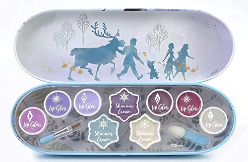 Disney Frozen Adventure Paleta Labios y Cara - Estuche de Lata con 11 Colores y Accesorios de Maquillaje para los Labios y el Rostro - Set de Maquillaje de Regalo para Niñas