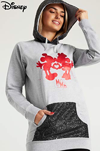 Disney Sudaderas Mujer, Sudadera Mujer con Capucha de Minnie y Mickey Mouse y Lentejuelas, Merchandising Oficial Regalos para Mujer y Adolescente Talla S-XL (Gris, L)