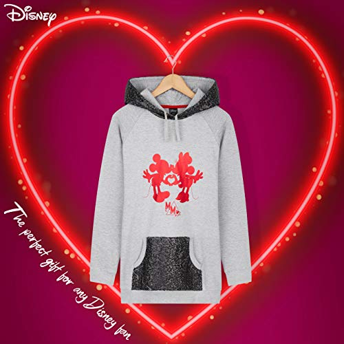 Disney Sudaderas Mujer, Sudadera Mujer con Capucha de Minnie y Mickey Mouse y Lentejuelas, Merchandising Oficial Regalos para Mujer y Adolescente Talla S-XL (Gris, L)