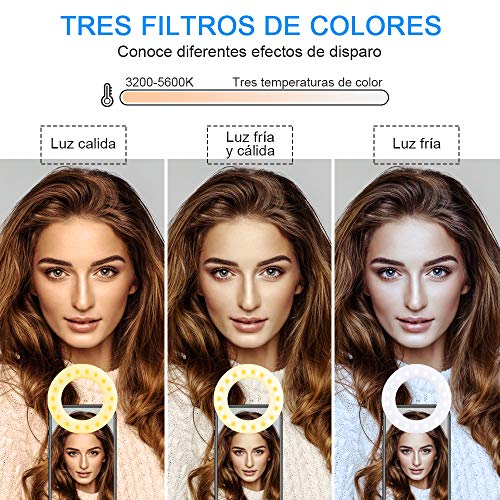 Diyife Anillo de luz Selfie,[Versión Mejorada] 40 LED USB Recargable Selfie Light Clip en Teléfono con Ajuste Continuo de 3 Modos de luz para Youtube, Facebook,Transmisión en Vivo, Maquillaje, Vlog