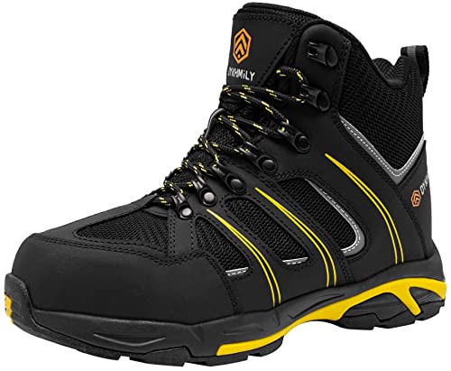 DKMILY DRY Botas de Seguridad Zapatos de Seguridad Impermeables para Hombre Botas de Trabajo S3 SRC WR Puntera de Acero Calzado de Trabajo Zapatos de Construcción (39,Negro Amarillo)