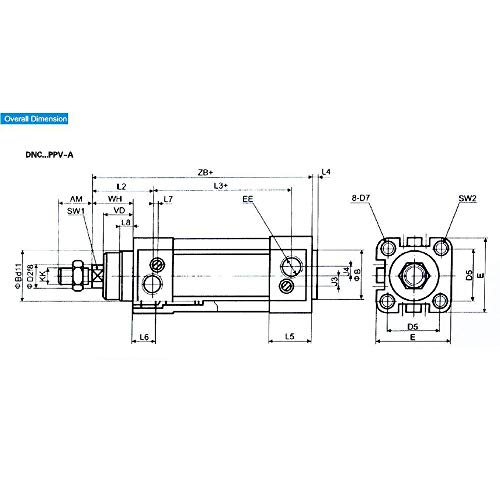 DNC100X200-S 100 mm Diámetro x 200 mm Carrera 1/2"NPT ISO15552 Cilindro neumático de doble efecto