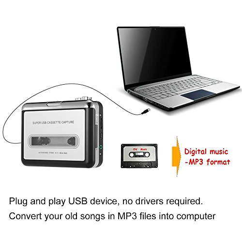 Docooler USB Convertidor Cinta a MP3 and Cassette Player,convierte los cassettes de audio a los cassettes de MP3 digitales para grabar en MP3 o Windows