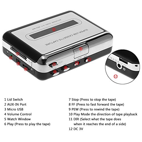 Docooler USB Convertidor Cinta a MP3 and Cassette Player,convierte los cassettes de audio a los cassettes de MP3 digitales para grabar en MP3 o Windows