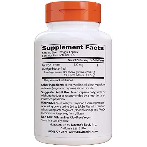 Doctor's Best Extra Strength Ginkgo, 120mg - 120 vcaps 120 Unidades 120 g