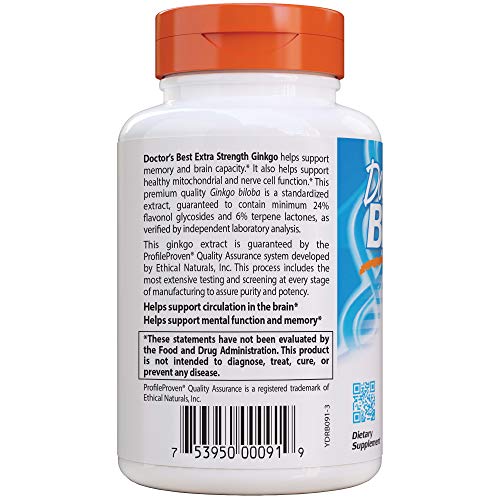 Doctor's Best Extra Strength Ginkgo, 120mg - 120 vcaps 120 Unidades 120 g