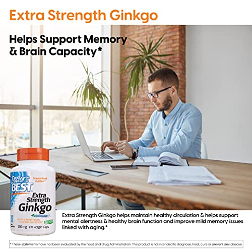 Doctor's Best Extra Strength Ginkgo, 120mg - 120 vcaps 120 Unidades 120 g