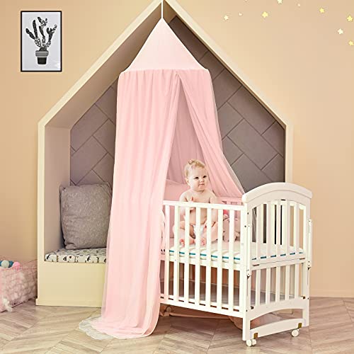 Dosel de cama de princesa con pompones Colgante de gasa Mosquitera para niños Castillo al aire libre de interior Tienda de juegos Tienda colgante Casa Decoración Rincón de lectura - Rosa