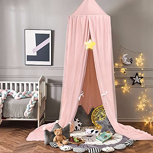 Dosel de cama de princesa con pompones Colgante de gasa Mosquitera para niños Castillo al aire libre de interior Tienda de juegos Tienda colgante Casa Decoración Rincón de lectura - Rosa