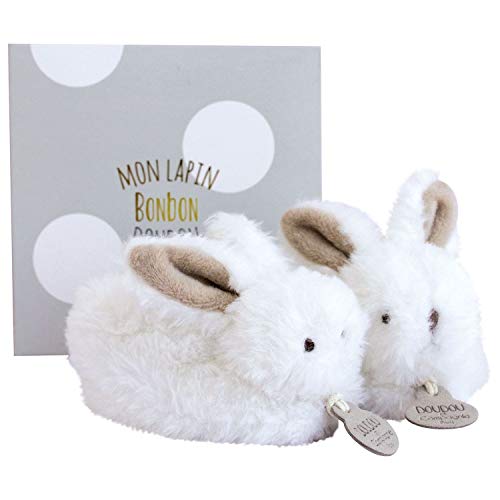 Doudou et Compagnie DC1310 Bonbon - Zapatillas de estar por casa con diseño de conejito y caja, color gris (taupe), 0-6 mese