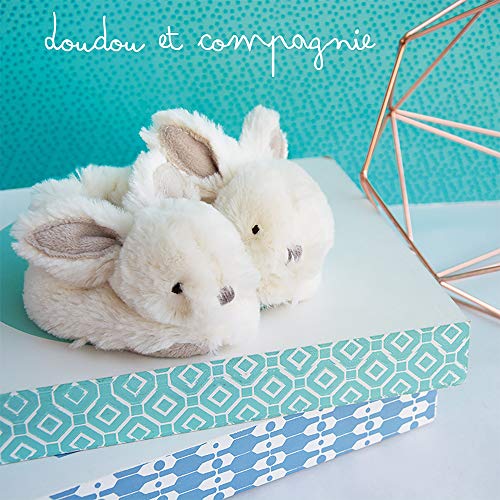 Doudou et Compagnie DC1310 Bonbon - Zapatillas de estar por casa con diseño de conejito y caja, color gris (taupe), 0-6 mese