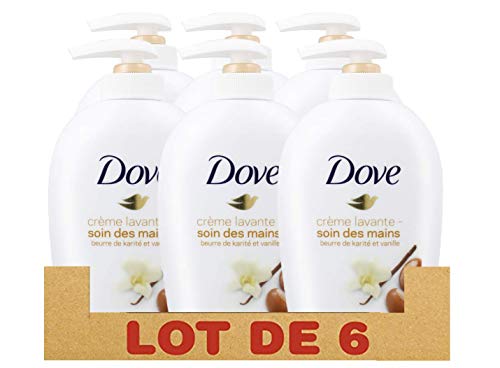 Dove Soin des Mains Savon Lavant Antibactérien Beurre de Karité & Vanille, Pour des mains douces et hydratées (Lot de 6x250ml)