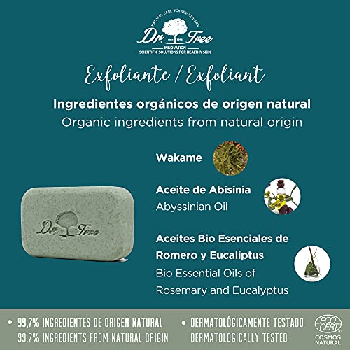 Dr. Tree Gel Sólido Ecológico Exfoliante | Especial Piel Sensible | Refuerza el Microbioma | ECOCERT. 99,7% Ingredientes Naturales | Wakame y Manteca de Cacao | Apto Vegano Sin Plástico. 120gr