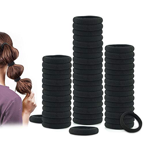 Dreamlover Gomas de Pelo de Algodón Negro, Gomas de Cabello para Mujer 50 Piezas