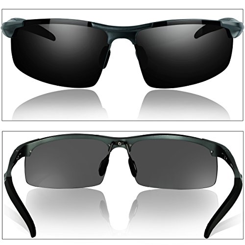 Duco Gafas de sol deportivas polarizadas para hombre con ultraligero y marco de metal irrompible, 100% UV400-8177S (Gunmetal/Gris)