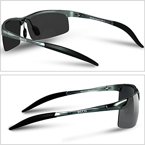 Duco Gafas de sol deportivas polarizadas para hombre con ultraligero y marco de metal irrompible, 100% UV400-8177S (Gunmetal/Gris)