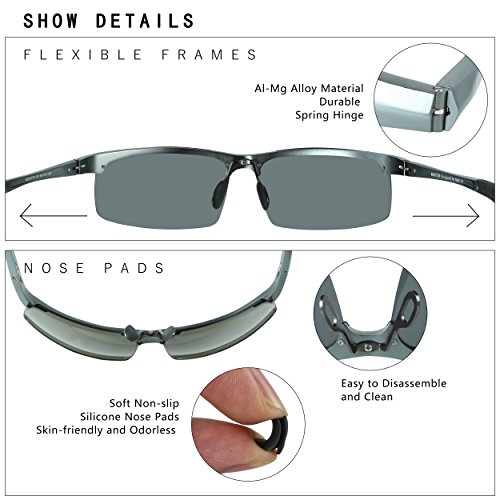 Duco Gafas de sol deportivas polarizadas para hombre con ultraligero y marco de metal irrompible, 100% UV400-8177S (Gunmetal/Gris)