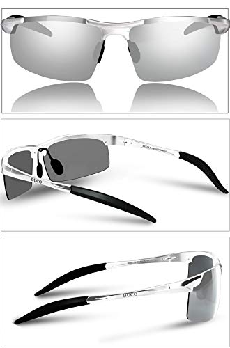 Duco Gafas de sol deportivas polarizadas para hombre con ultraligero y marco de metal irrompible, 100% UV400-8177S (Plata espejada)