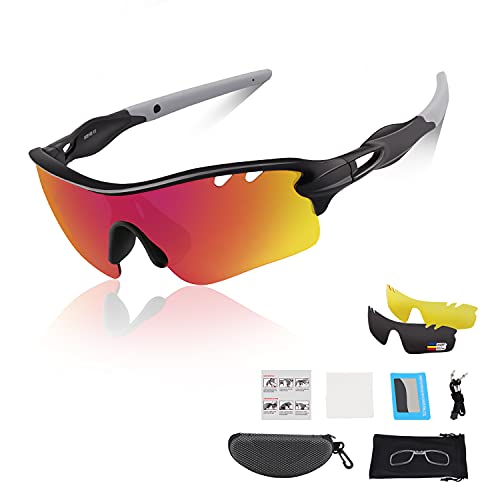 DUDUKING Gafas Sol Polarizadas Niño Adolescente Gafas de Sol Deportivas UV 400 Protección Gafas con 3 Rodajas De Lentes Intercambiables para Ciclismo Correr Golf Beisbol Surf Conducción Esquiando