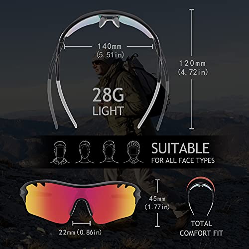 DUDUKING Gafas Sol Polarizadas Niño Adolescente Gafas de Sol Deportivas UV 400 Protección Gafas con 3 Rodajas De Lentes Intercambiables para Ciclismo Correr Golf Beisbol Surf Conducción Esquiando