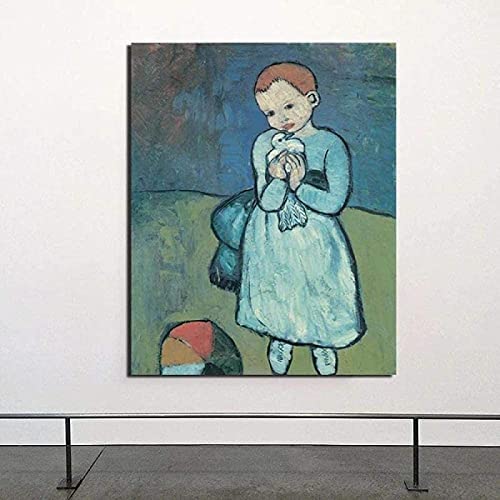 Dvbhd Cuadros decoracionPóster de Pablo Picasso Imprime niño con una Paloma Picasso Lienzo Pintura al óleo Salon de Estar Moderna Decoracion de Dormitorio para niños60x80cm x1 Sin Marco