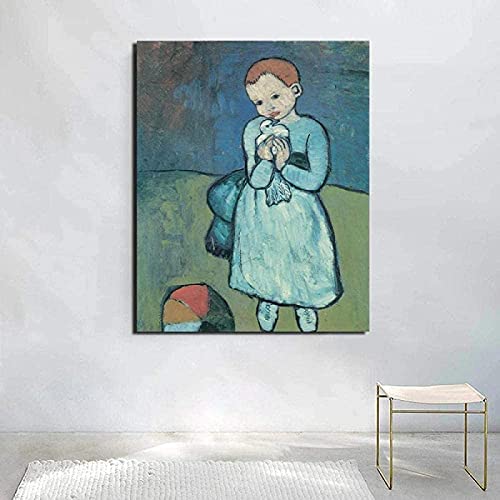 Dvbhd Cuadros decoracionPóster de Pablo Picasso Imprime niño con una Paloma Picasso Lienzo Pintura al óleo Salon de Estar Moderna Decoracion de Dormitorio para niños60x80cm x1 Sin Marco