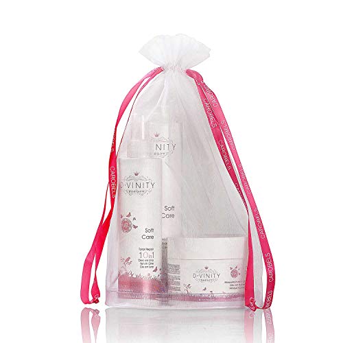 D.VINITY Kit Belleza Soft Care - Pack Regalo para Mujer, Champú, Mascarilla, Acondicionador sin Aclarado, Cabellos Sensibles, Sin Parabenos Ni Siliconas