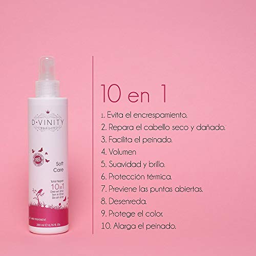 D·Vinity Soft Care - Acondicionador para el Cabello, 200 ml, Pack de 1 Acondicionador 10 en 1, Sin Sulfatos Ni Parabenos, Cabellos Sensibles, Anti Rotura, Sin aclarado, Apto para niños