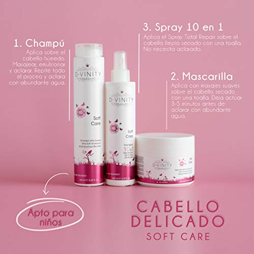 D·Vinity Soft Care - Acondicionador para el Cabello, 200 ml, Pack de 1 Acondicionador 10 en 1, Sin Sulfatos Ni Parabenos, Cabellos Sensibles, Anti Rotura, Sin aclarado, Apto para niños