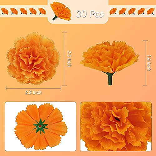 Eastleader Flor de caléndula Naranja Clara Artificial, 30 Piezas Flores de caléndula Artificiales Tela de Seda Conjunto de decoración de caléndulas Naranja Clavel Flores Decoraciones