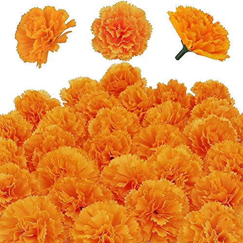 Eastleader Flor de caléndula Naranja Clara Artificial, 30 Piezas Flores de caléndula Artificiales Tela de Seda Conjunto de decoración de caléndulas Naranja Clavel Flores Decoraciones