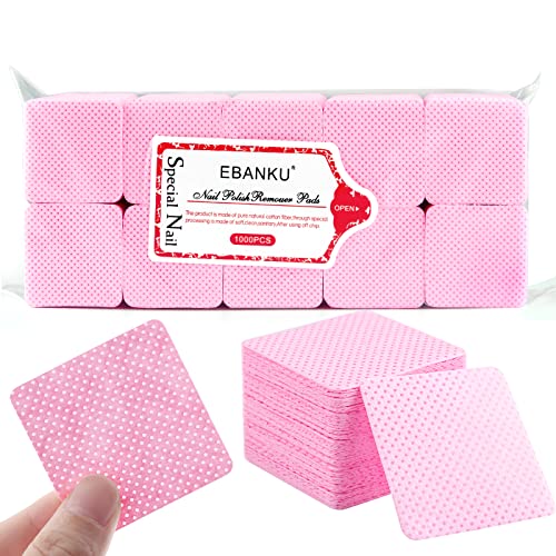 EBANKU 1000 piezas Rosa Almohadilla de Algodón para Uñas, Limpieza Cosmética Toallitas Tela No Tejida Limpiador Pegamento Almohadillas de Limpieza Esmalte de Uñas