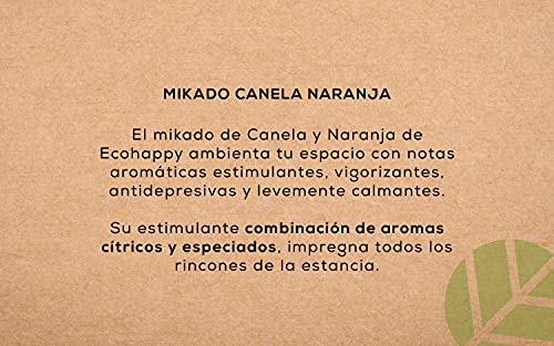 ECO HAPPY Ambientador Mikado Fragancia a Canela y Naranja. 95ml. Combinación de Aromas cítricos y especiados. para Hogar, Oficina o Negocio.