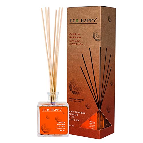 ECO HAPPY Ambientador Mikado Fragancia a Canela y Naranja. 95ml. Combinación de Aromas cítricos y especiados. para Hogar, Oficina o Negocio.