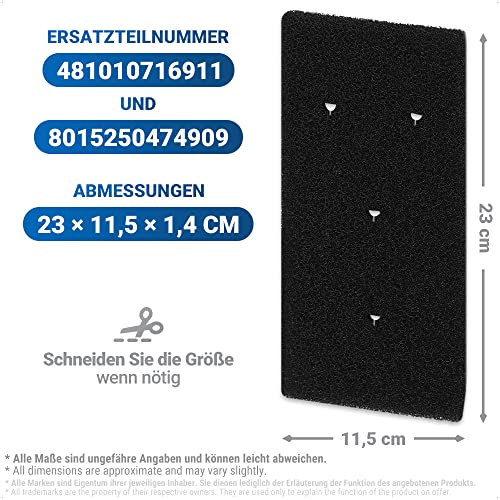 ecooe Juego de 2 filtros de secadora para Bauknecht, Privileg, Whirlpool HX 481010716911 / secadora de secadora, secadora de bomba de calor y condensador filtro / esponja filtro de 230 x 115 x 14 mm