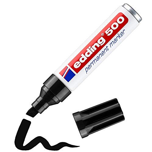 edding 500 marcador permanente - negro - 1 rotulador - punta biselada 2-7 mm - resistente al agua, de secado rápido, rotuladores indelebles - para cartón, plástico, madera, metal, vidrio