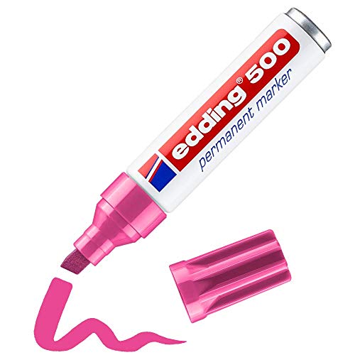 edding 500 marcador permanente - rosa - 1 rotulador - punta biselada 2-7 mm - resistente al agua, de secado rápido, rotuladores indelebles - para cartón, plástico, madera, metal, vidrio