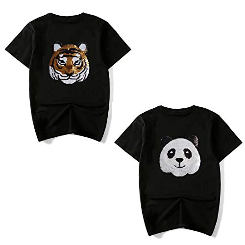 El parche de aplicación de lentejuelas Panda-Tiger se puede cambiar, coser en el parche dos patrones de animales Accesorios de ropa Panda-Tiger para camiseta, falda, pantalones, ropa infantil DIY