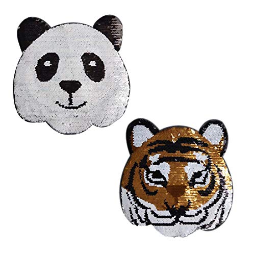 El parche de aplicación de lentejuelas Panda-Tiger se puede cambiar, coser en el parche dos patrones de animales Accesorios de ropa Panda-Tiger para camiseta, falda, pantalones, ropa infantil DIY