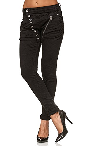 Elara Jeans para Mujer Boyfriend Baggy Botones Chunkyrayan Negro C613K-15/F15 Black 34/XS