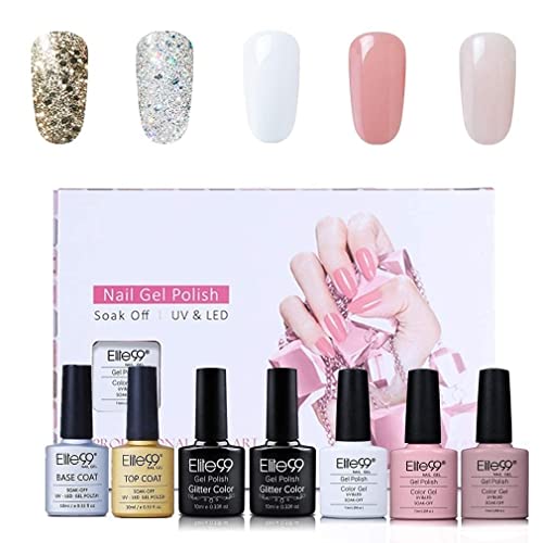 Elite99 Esmaltes Semipermanentes de Uñas en Gel UV LED, 5 Colores de Navidad con Base y Top Coat en Caja de Regalo, Esmaltes de Uñas Soak off 10ml 003