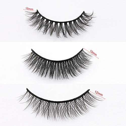 EMEDA pestañas postizas naturales con pegamento, 5 pares de pestañas de ojos de gato esponjosas Envase múltiple de pestañas postizas largas y gruesas con pegamento y aplicador Reusable Strip Lashes