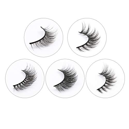 EMEDA pestañas postizas naturales con pegamento, 5 pares de pestañas de ojos de gato esponjosas Envase múltiple de pestañas postizas largas y gruesas con pegamento y aplicador Reusable Strip Lashes