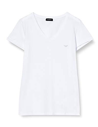 Emporio Armani T-Shirt Camiseta V-Neck, Mujer, Blanco, S