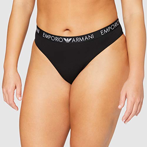 Emporio Armani Underwear Iconic Cotton Ropa Interior Tanga Bi-Pack, Mujer, Blanco/Negro, S